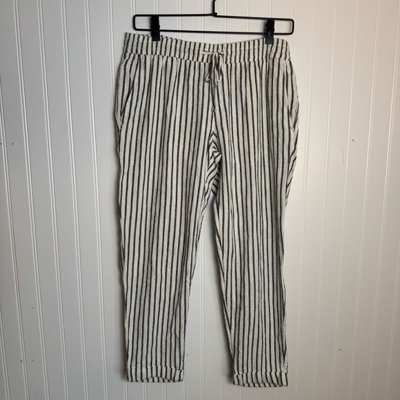 Old Navy Linen Blend Mid-Rise Cropped Striped Pull On Pants Women’s Size Small - Picture 2 of 13